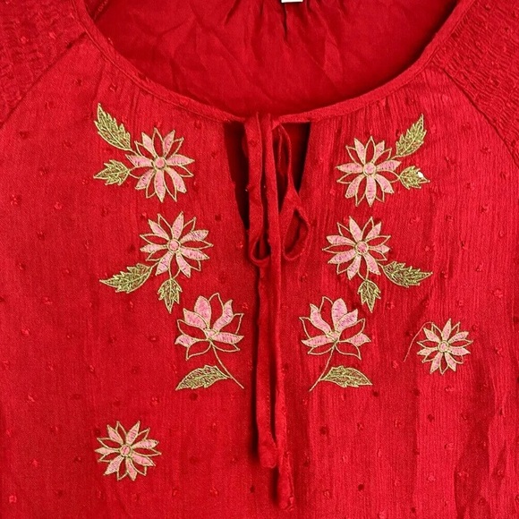 Anthropologie Skies Are Blue Red Floral Peasant Top - Picture 6 of 13
